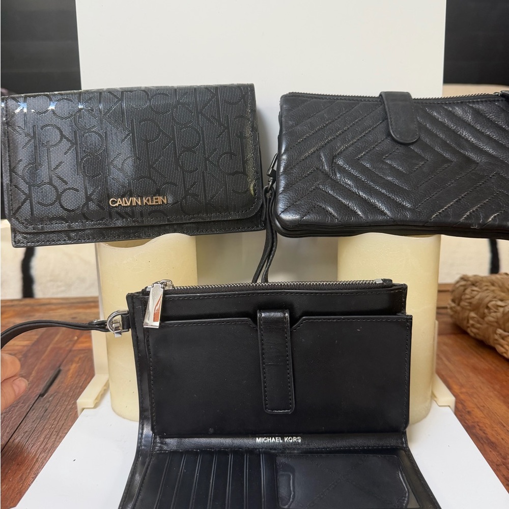 Calvin Klein, Micheal kors Black Patterned Wallet Set… of 3